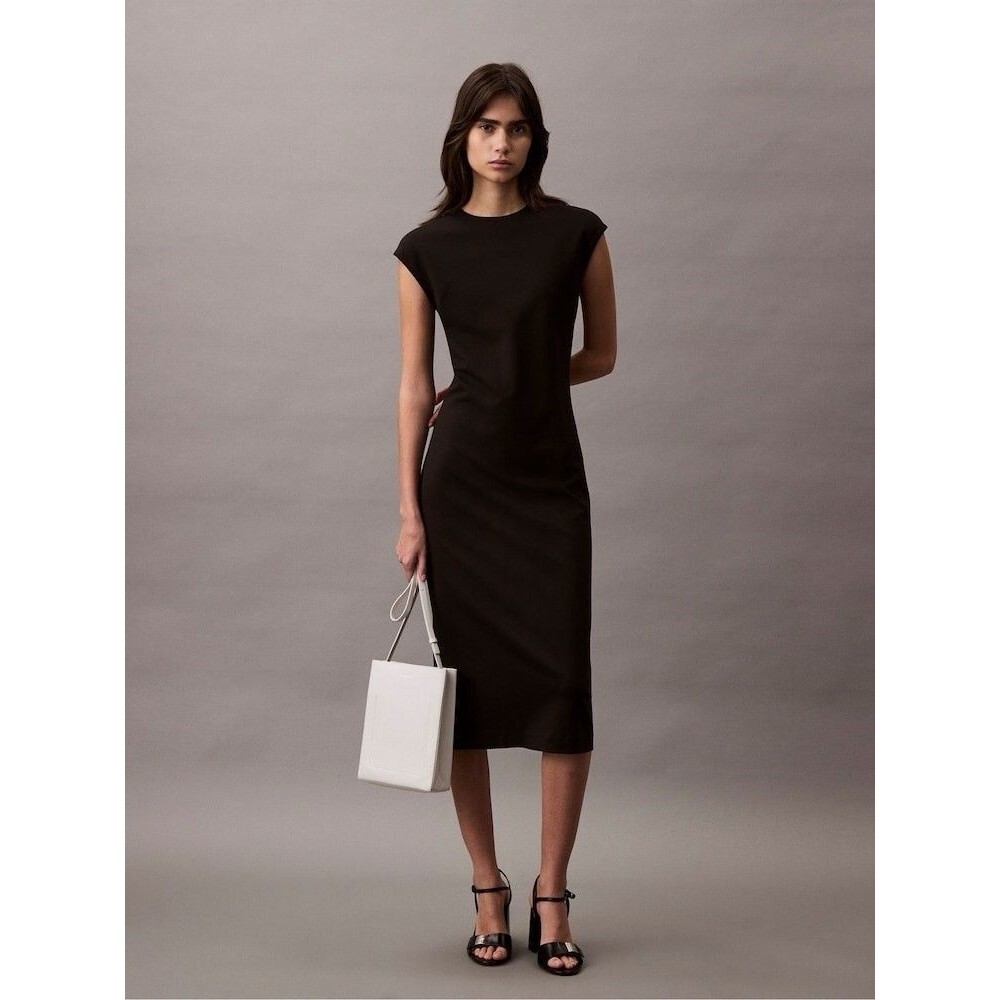 Calvin Klein Black Ponte Dress Shift Sheath Midi Dress Size 4 Stretchy Party